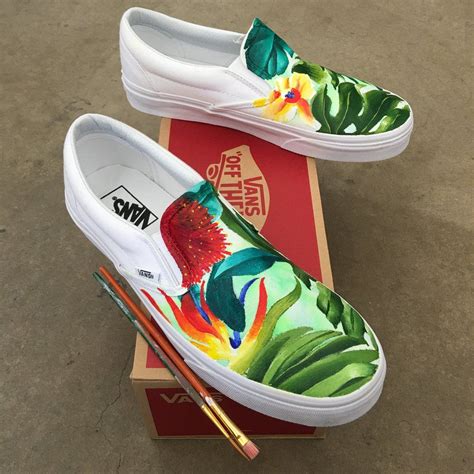 Custom Painted Tropical Slip On Vans Painted Shoes Painted Shoes Diy