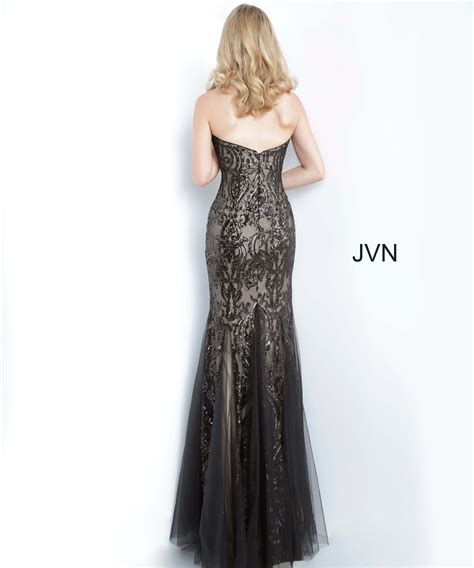 Jvn00954 Dress Jvn Black Embellished Strapless Sweetheart Dress