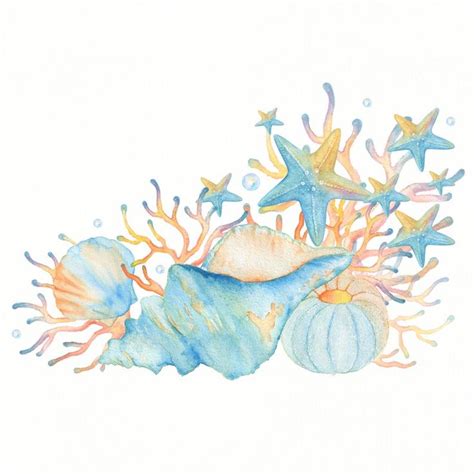 Watercolor Sea Clipart Nautical Clip Art Seabed Seashells Etsy Art