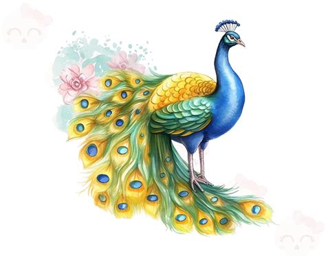 watercolor peacock clipart png instant download file digital paper craft printable art card
