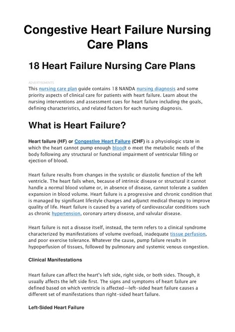Congestive Heart Failure Nursing Care Plans Browsegrades
