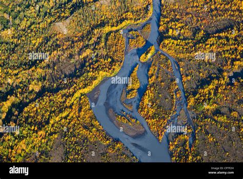 Aerial View Of Eagle River And Autumn Colors Chugach State Park