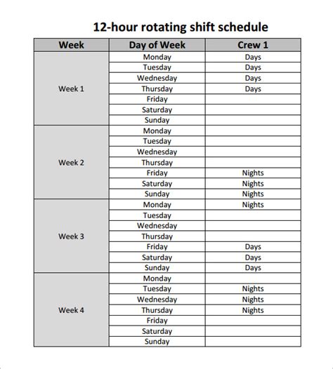 4 Man Rotation Schedule 7 Different 12 Hour Shift Schedule Examples