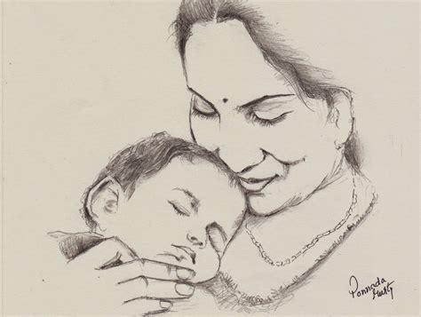Sketches And Drawings Indian Mother Pencil Sketch Mothers Day