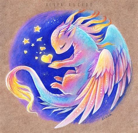 A Drawing Of A Dragon Flying In The Sky With Stars On Its Back