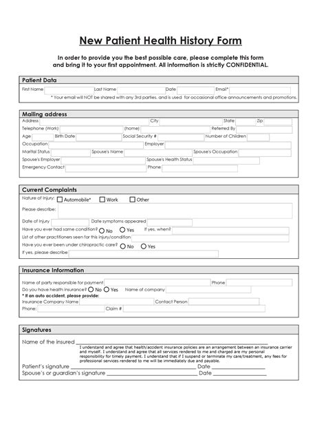 Health History Form Template