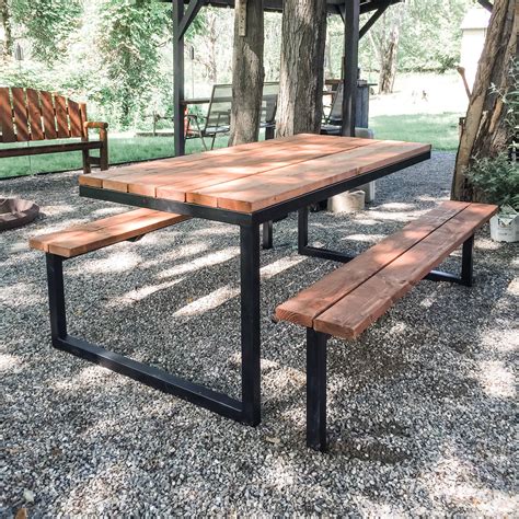 Diy Modern Industrial Picnic Table Plans 6ft Steel And Wood Etsy México
