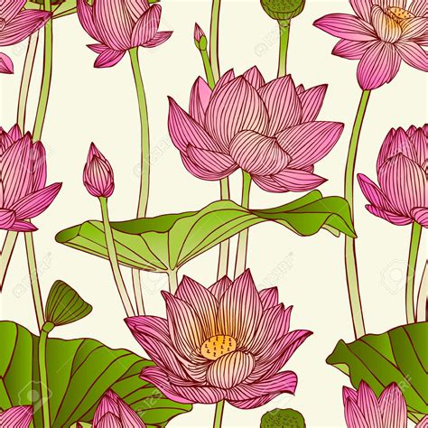 Vector Seamless Pattern Lotus Flowers Royalty Free Cliparts Vectors