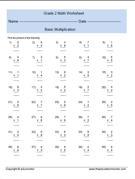 Multiplication Sheet For 2nd Grade Multiplication Worksheets