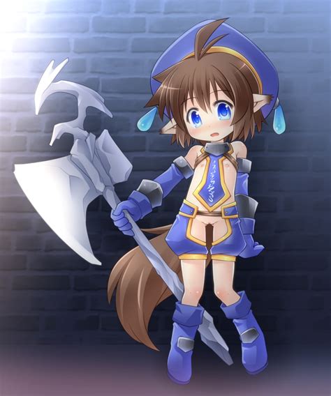 Kso Original 1girl Ass Blue Eyes Blush Boots Brick Wall Brown Hair Flat Chest Gloves