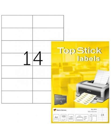 Top Stick Etiquette Universelle 105 X 423 Mm Blanc 14 Par Feuille 8714