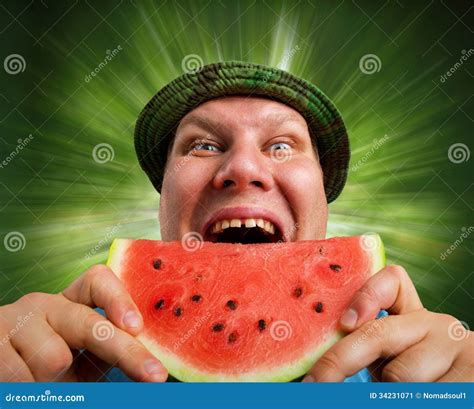 Man Is Eating Watermelon Pregnant Wife With Sitting On The Floor Royalty Free Stock Photo