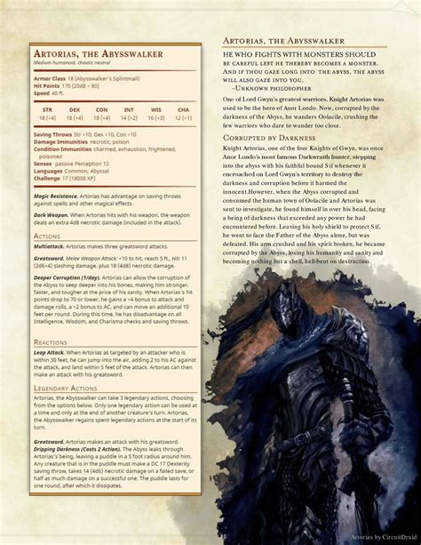 Artorias the Abyss walker. | Dnd 5e homebrew, Dungeons and dragons homebrew