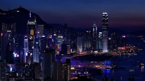 Night City City Lights Metropolis Skyscrapers Hong Kong 4k Hd