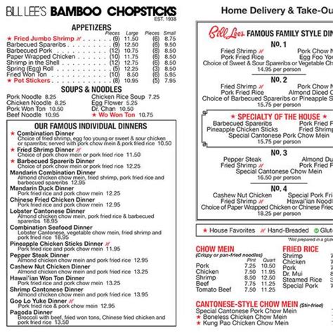 Bill Lees Bamboo Chopsticks Restaurant Menu In Bakersfield California