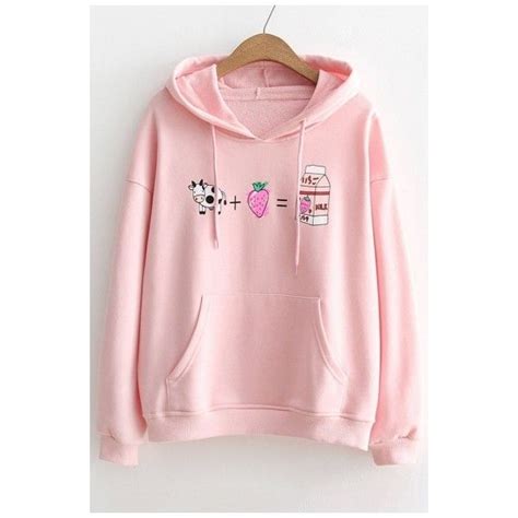 Cute Strawberry Milk Pattern Long Sleeve Casual Loose Hoodie With