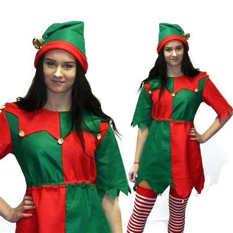 Womens Christmas Elf Fancy Dress Costume Ladies Santas Helper Xmas