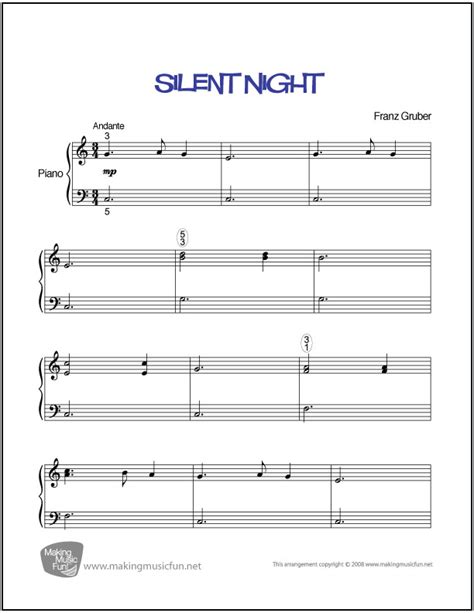 Silent Night Gruber Beginnereasy Piano Sheet Music