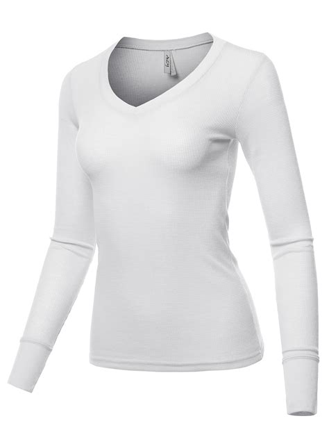 a2y women s basic solid long sleeve v neck fitted thermal top shirt white xl