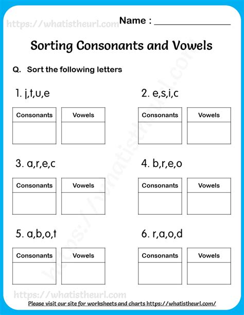 Worksheets On Sorting Consonants And Vowels For Grade Your Home Teacher