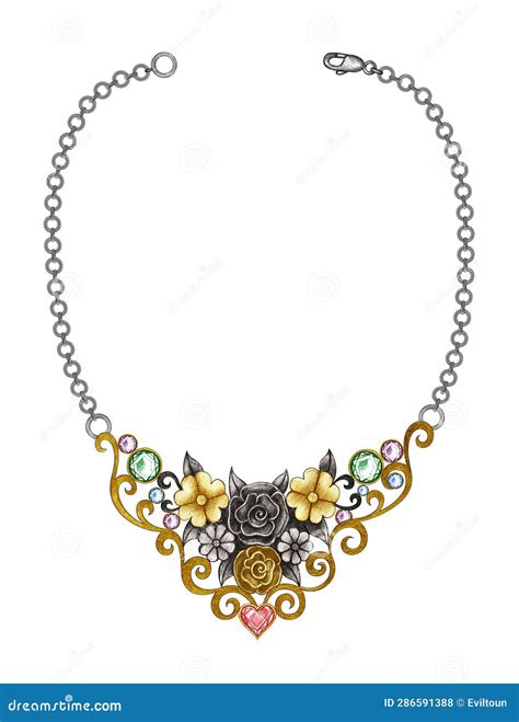 Jewelry Design Art Vintage Mix Fancy Flowers Necklace Stock