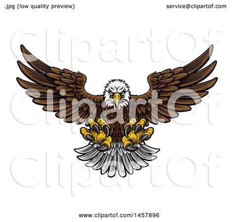 Clipart Of A Cartoon Swooping American Bald Eagle With Talons Extended