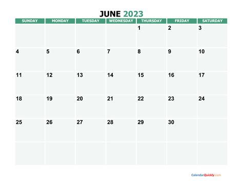 June 2023 Printable Calendar Calendar Quickly