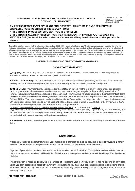 Dd Form 2527 Fill Out Sign Online And Download Fillable Pdf