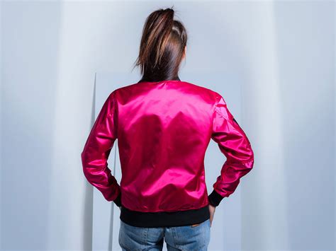 Women Bomber Jacket Satin Fuchsia Pink Custom Jacket
