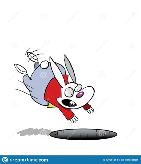 White Rabbit Jumping Into A Hole Stock Illustration Illustration Of