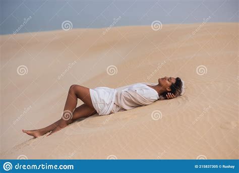Woman Laying And Sun Tanning On Sand Dunes Stock Image Image Of
