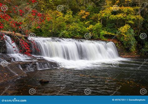 Autumn Waterfall Landscape North Carolina Blue Ridge Mountains Stock