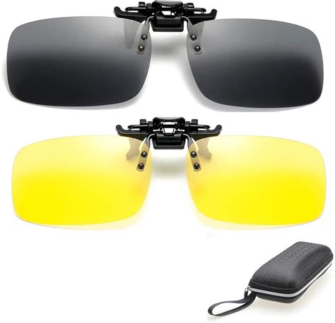 zyzh 2 pairs sunglasses clip on flip up night vision glasses anti glare polarised for men women