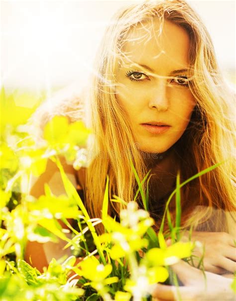 Beautiful Blonde Woman On Grass Stock Photo Image Of Beauty Grass