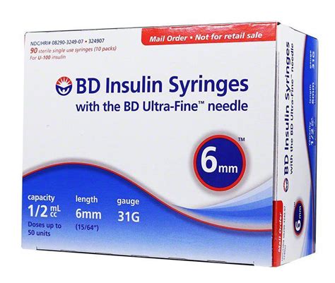 Bd Insulin Syringes Ultra Fine Needle 31g 12cc 6mm 1564 Bx 90