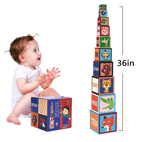 10 Pieces Nesting Blocks Stacking Cube Boxes Educational Number Block