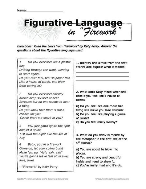 Figurative Language 3rd Grade Worksheets Martin Lindelof