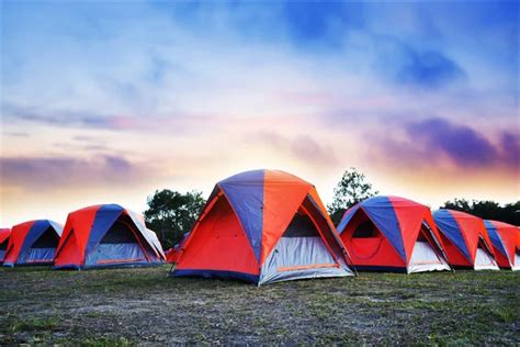 Camping And Colorful Tents On Top Of Mountain Journey In Vacation At