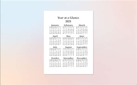 Year At A Glance Digitalprintable Yearly Calendar Etsy