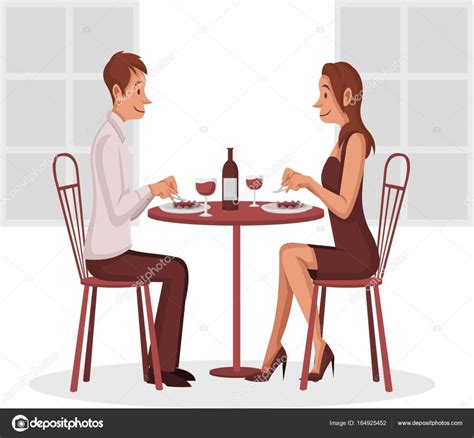 Vector Couple Eating Restaurant Cartoon Couple Eating — Stock Vector