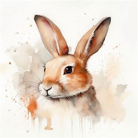 Illustrazione Artistiche Cute Watercolor Bunny Rabbit Europosters