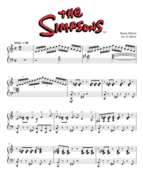 The Simpsons Sheet Music For Piano Solo