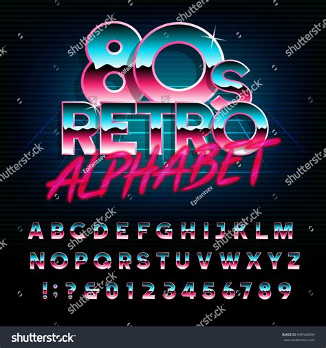 80s Retro Alphabet Font Metallic Effect Stock Vector