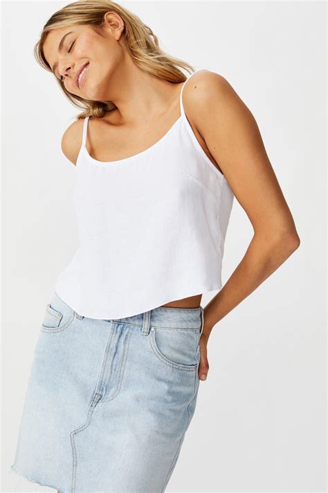 Astrid Cropped Scoop Neck Cami White Cotton Cotton On T Shirts Vests