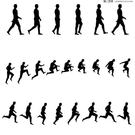 Group Three Interesting Continuous Action Figure Silhouettes Vector