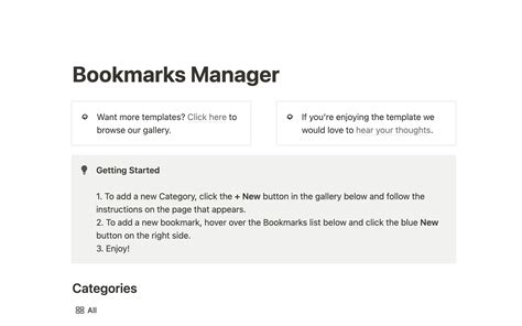 Notion Bookmarks Manager Notion Template