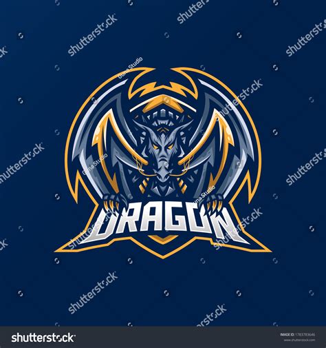 Vektor Stok Dragon Esport Gaming Mascot Logo Template Tanpa Royalti