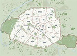 Mapa y plano de 20 distritos (arrondissements) y barrios de París