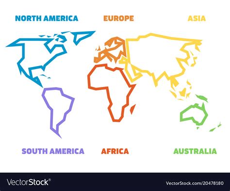 Simplified Thick Outline Of World Map Divided To Vector Image