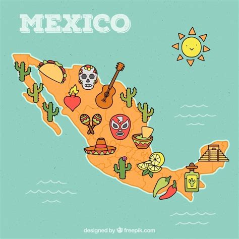 Hand Getekend Mexico Kaart Gratis Vector